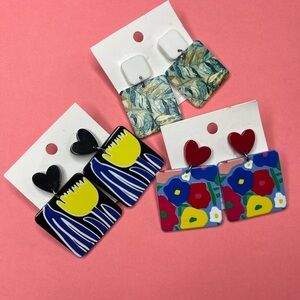 Set of three. Stud earrings. Fashionable.